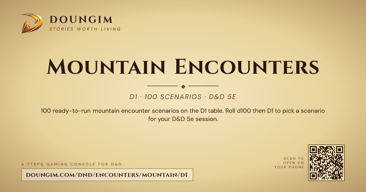 D1 Mountain Random Encounters — 100 D&D 5e Scenarios | Doungim