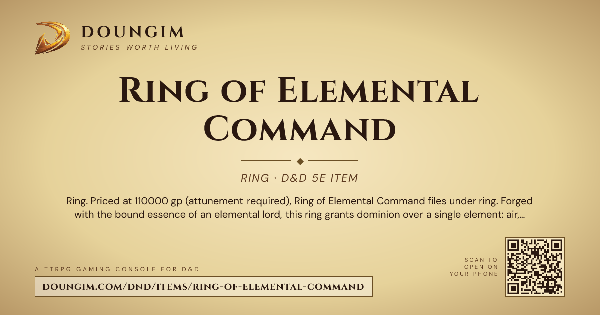 Cmd Ring Code Ring of Elemental Command — D&D 5e Item (Common) | Doungim