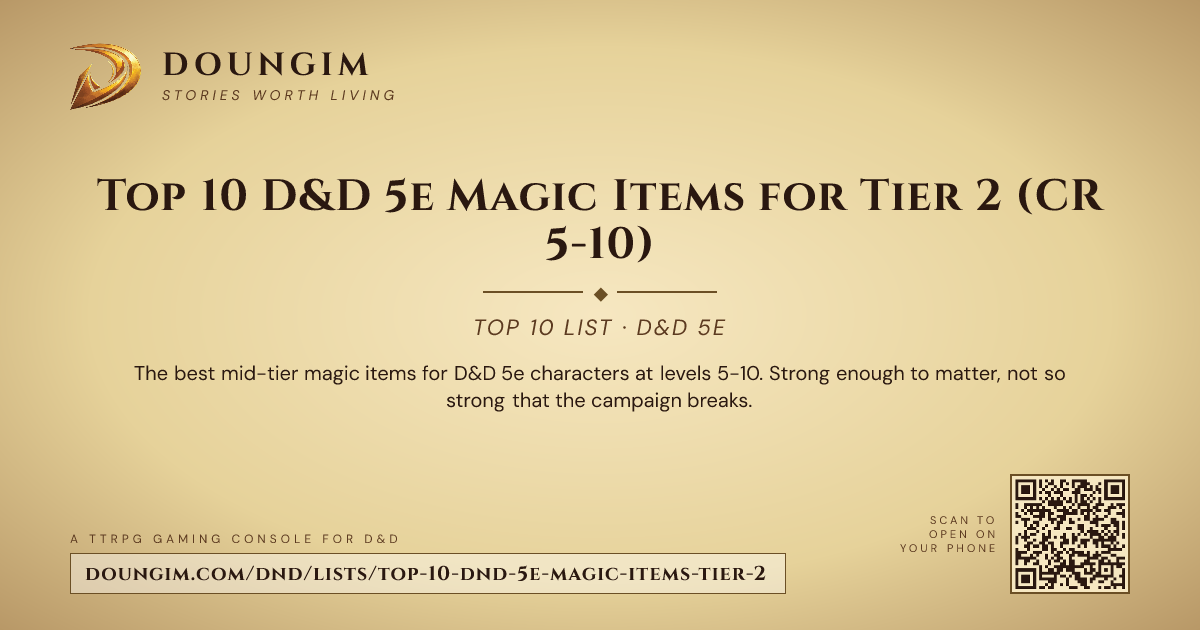 Top 10 D&D 5e Magic Items for Tier 2 (CR 5-10) | Doungim
