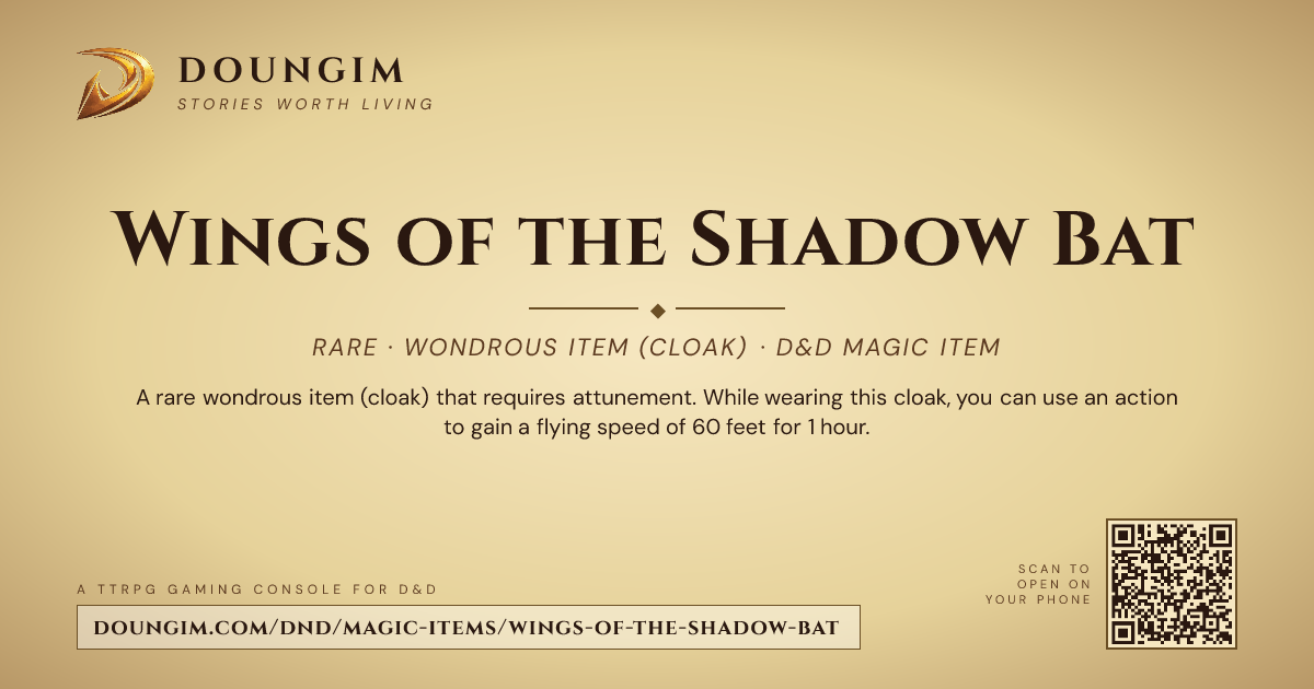 Dnd Riding Bat Wings of the Shadow Bat — D&D 5e Magic Item (Rare) | Doungim