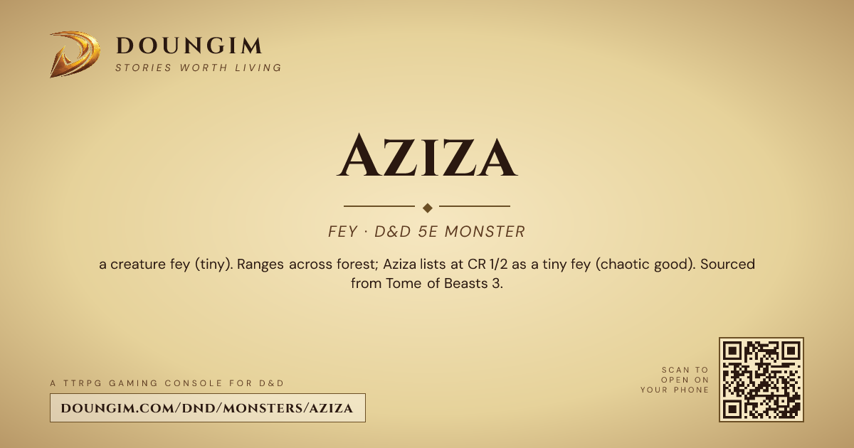 Aziza — D&D 5e Monster (CR 1/2, Fey) | Doungim