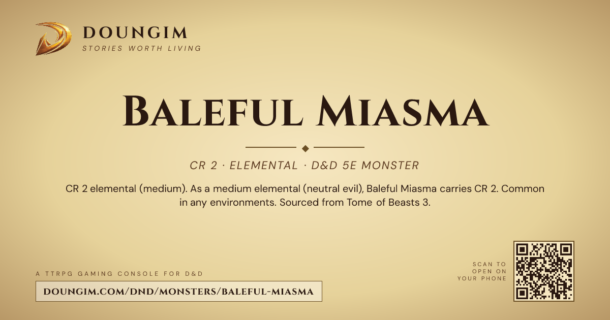 Baleful Miasma — D&D 5e Monster (CR 2, Elemental) | Doungim