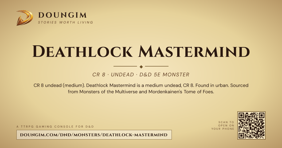 Deathlock Mastermind — D&D 5e Monster (CR 8, Undead) | Doungim
