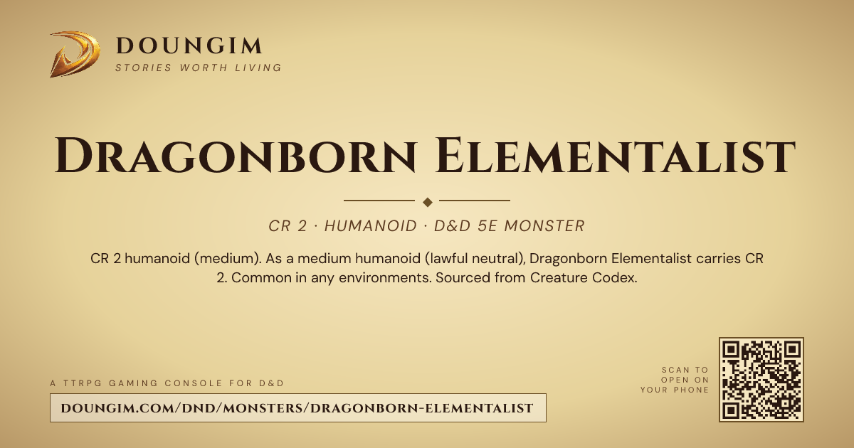 Dragonborn Elementalist — D&D 5e Monster (CR 2, Humanoid) | Doungim