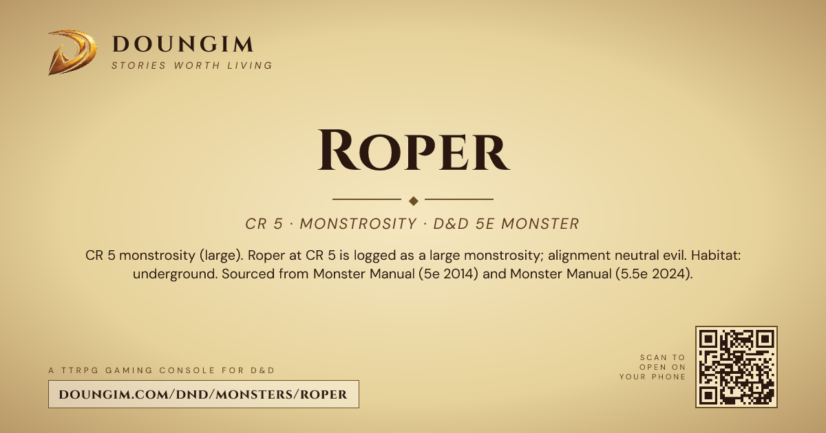 Roper — D&D 5e Monster (CR 5, Monstrosity) | Doungim