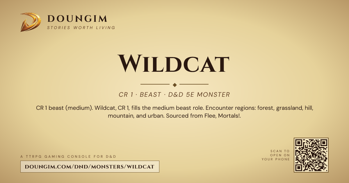 Wildcat — D&D 5e Monster (CR 1, Beast) | Doungim