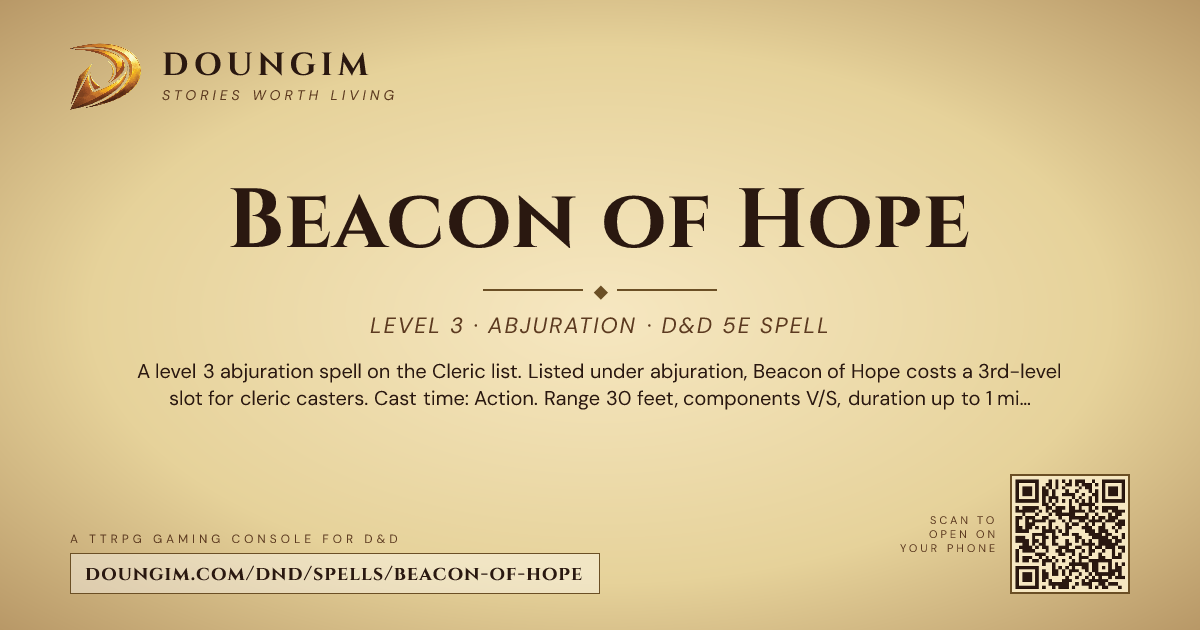 Beacon of Hope — D&D 5e Spell (Abjuration, Level 3) | Doungim